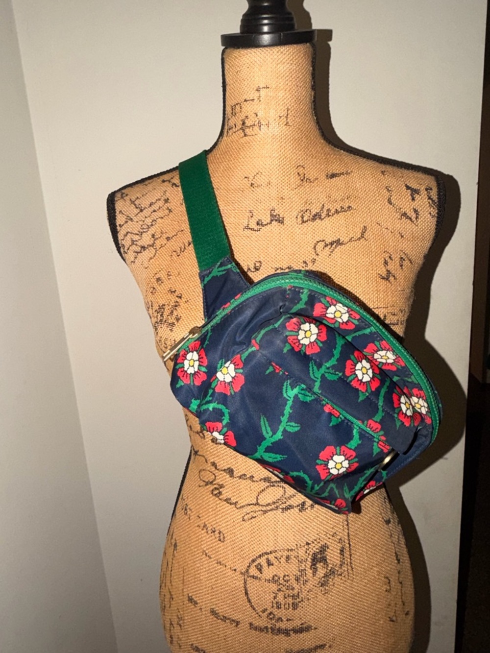 Rowing Blazers Navy Floral Crossbody with Green Strap